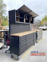 72'' 15-Drawer Steel Pegboard Toolbox Trolley With Overhead Cabinet