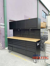 72'' 15-Drawer Steel Pegboard Toolbox Trolley With Overhead Cabinet