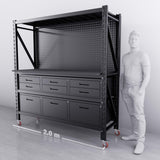 【PRE-ORDER】2m(L) 9-Drawer Steel Pegboard Workbench