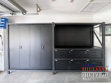 【PRE-ORDER】4m(L) 9-Drawer Steel Pegboard Workbench w 2 Cabinets on shelf