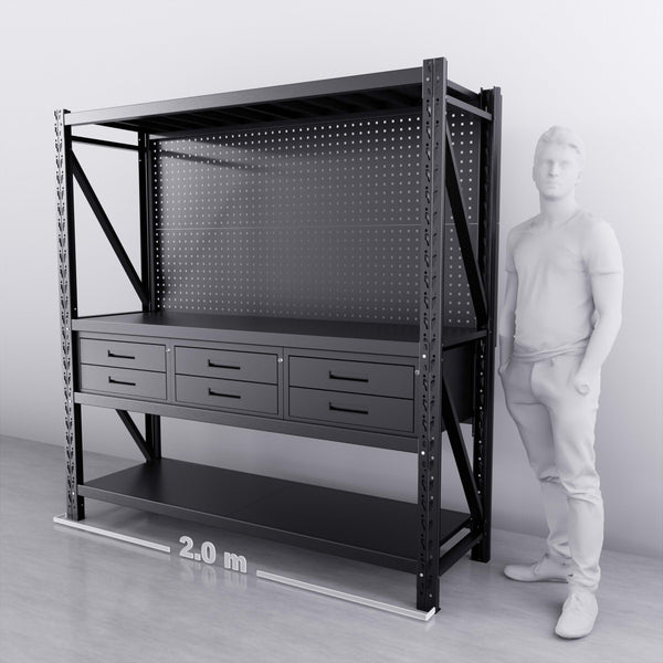 【PRE-ORDER】2m(L) 6-Drawer Steel Pegboard Workbench