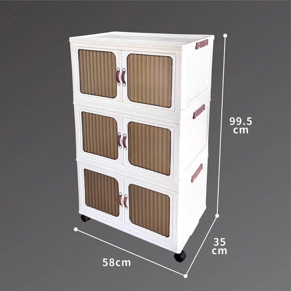 3-Tier Stackable Plastic Storage Cabinet with Wheels