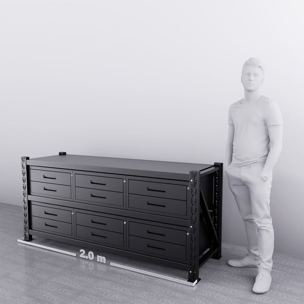 2m(L) 12-Drawer Steel Workbench