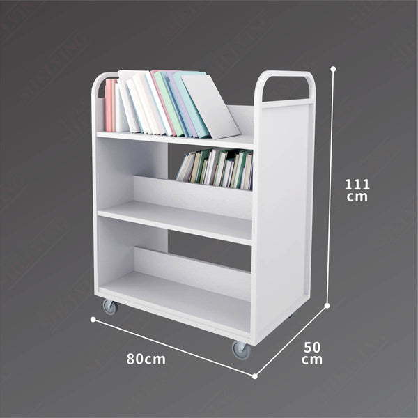 3-Tier Steel Book Cart T-Shaped Shelves With Wheels