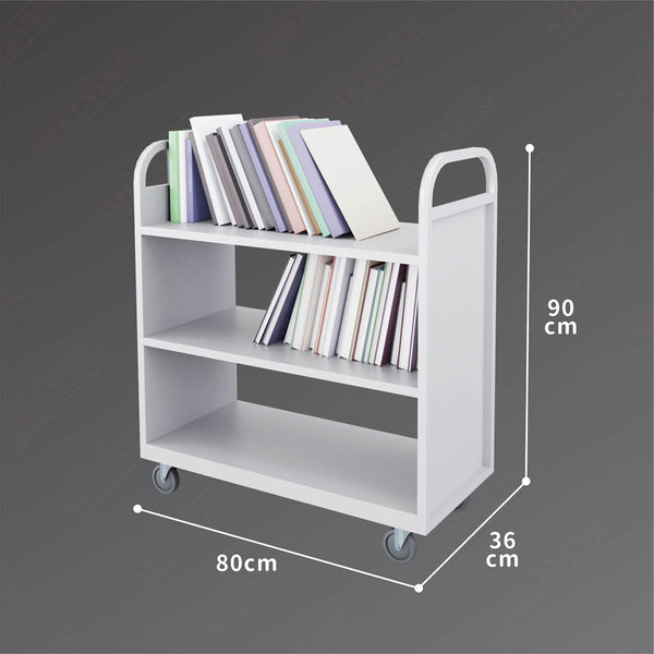 3-Tier Steel Book Cart Flat shelves With Wheels