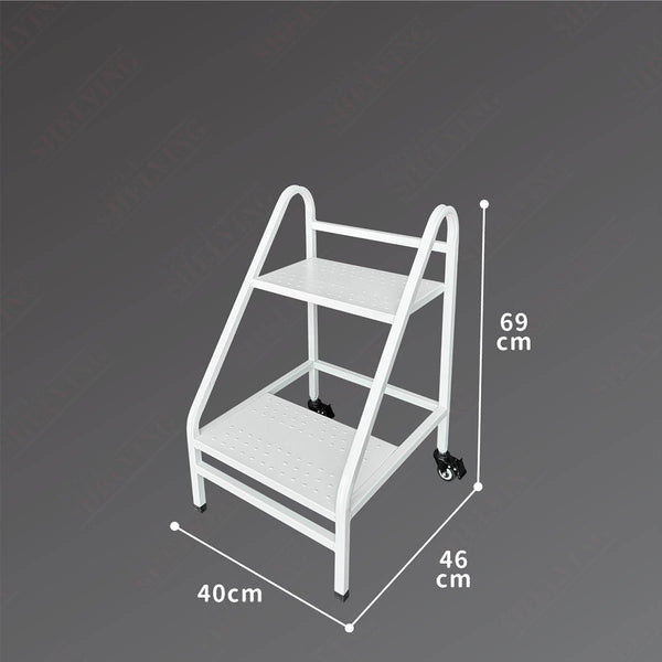 2 Step Steel Ladder 100kg White With Wheels