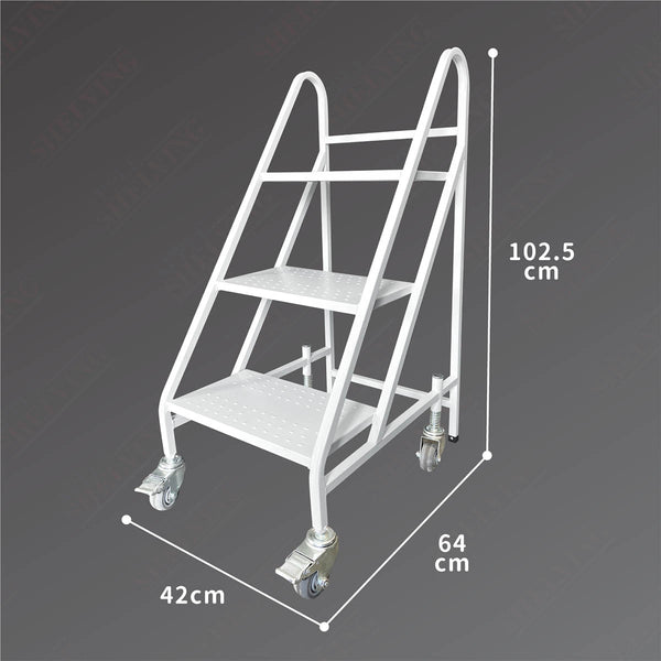 3 Step Steel Ladder 100kg White With Wheels