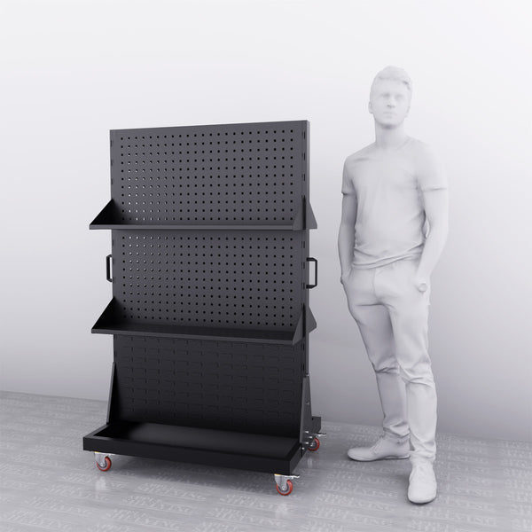 Double-Sided Mobile Steel 4-Pegboard & 2-Louvre Panel Stand