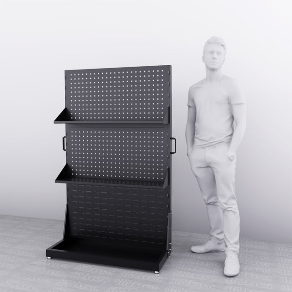 Single-Sided Steel 2-Pegboard & 1-Louvre Panel Stand