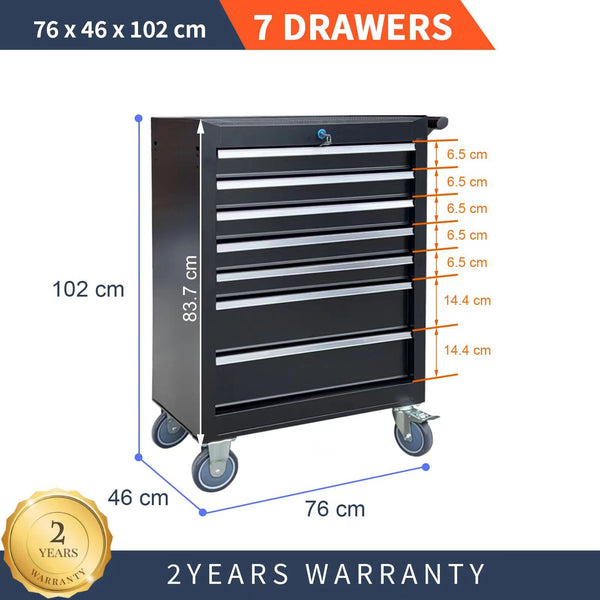 7-Drawer Roller Cabinet Toolbox With Caster Wheels