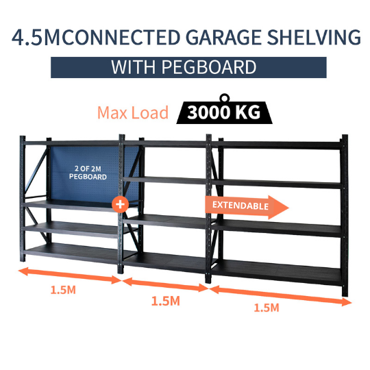 4.5m 2m 0.6m 3000KG Connecting Shelving With 1.5m Pegboard Apple Shelving