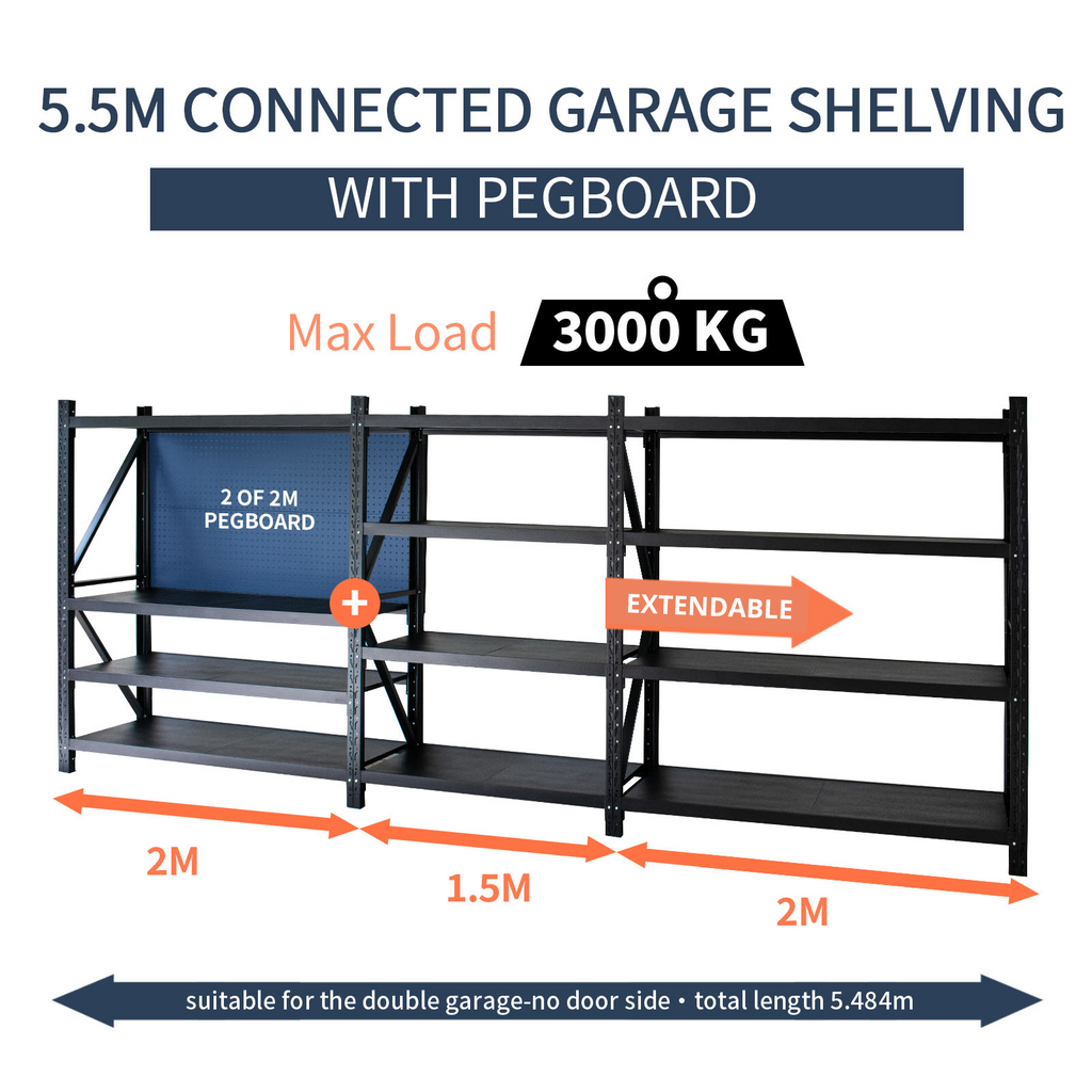 5.5m*2m*0.6m 3000KG Connecting Shelving With 2m Pegboard Apple Shelving