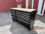 55'' 10-Drawer Steel Toolbox Trolley With Timber Top