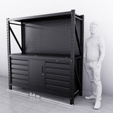 2m(L) 10-Drawer & Cabinet Steel Pegboard Workbench