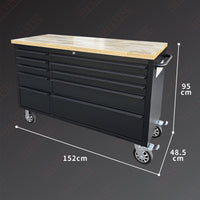 55'' 10-Drawer Steel Toolbox Trolley With Timber Top