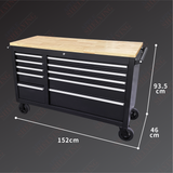 55'' 10-Drawer Steel Toolbox Trolley With Timber Top