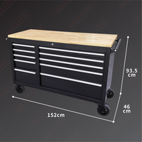 55'' 10-Drawer Steel Toolbox Trolley With Timber Top