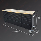 72'' 15-Drawer Black Steel Toolbox Trolley With Timber Top