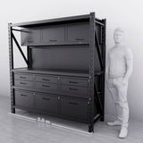 2m(L) 9-Drawer Steel Pegboard Workbench