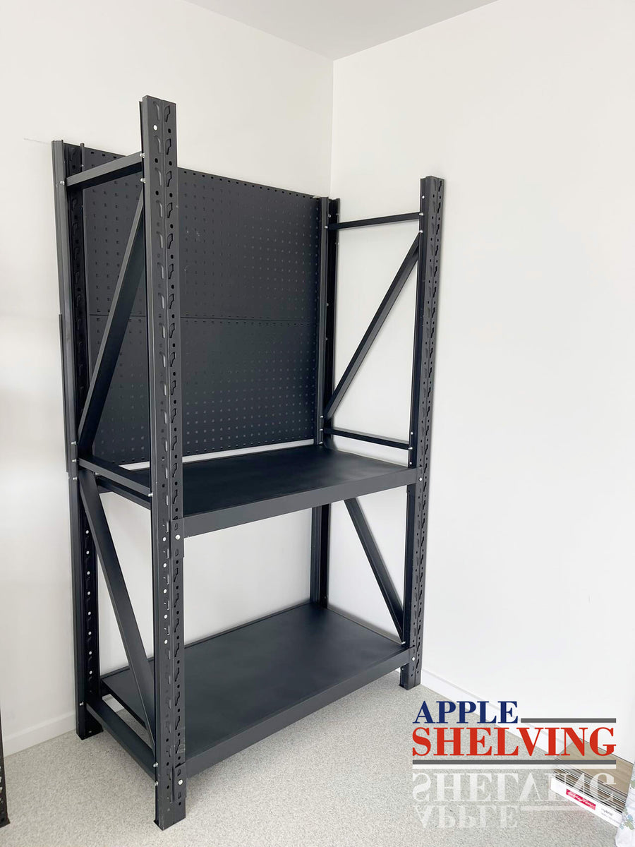 1.2m Steel Workbench with 2 Shelves & Pegboards – Compact Tool Wall ...