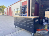 72'' 15-Drawer Black Steel Toolbox Trolley With Timber Top