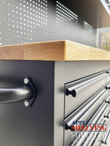 72'' 15-Drawer Stainless Steel Pegboard Toolbox Trolley With Overhead Cabinet