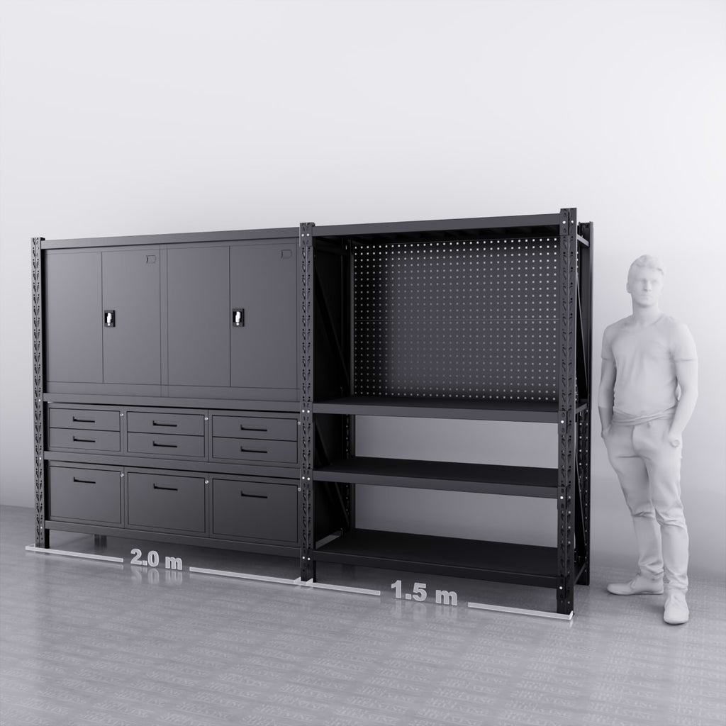 9 Drawers & 2 Cabinets Storage Unit With Pegboard Workbench – Modular ...