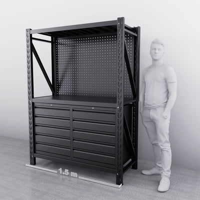 1.5m(L) 10-Drawer Steel Pegboard Workbench