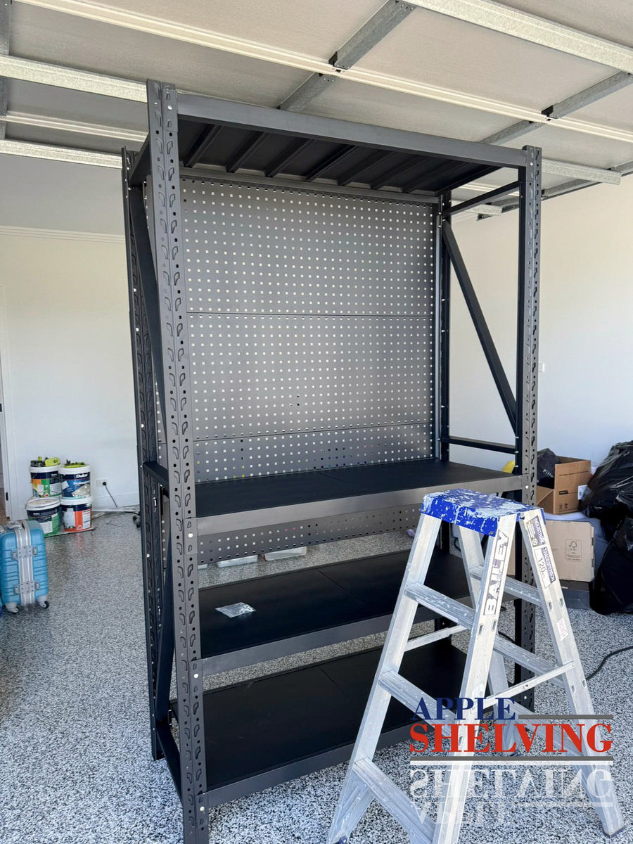 1.2m Steel Workbench with 2 Shelves & Pegboards – Compact Tool Wall ...