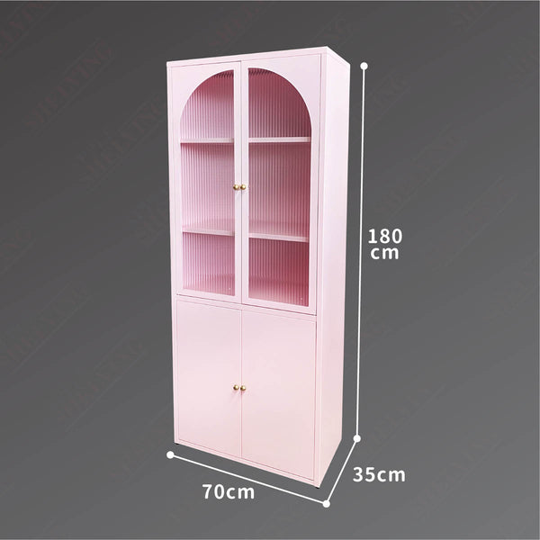 Pink / Purple Fluted Glass Steel Storage Cabinet & Lights