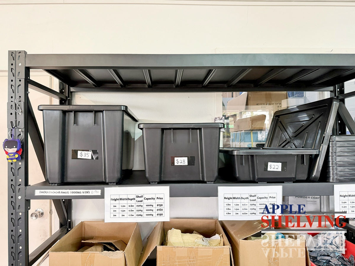Storage Rack Containers Black Heavy-Duty Black Storage Plastic Containers – Stackable 30L / 52L / 70L ...