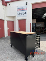55'' 10-Drawer Steel Toolbox Trolley With Timber Top
