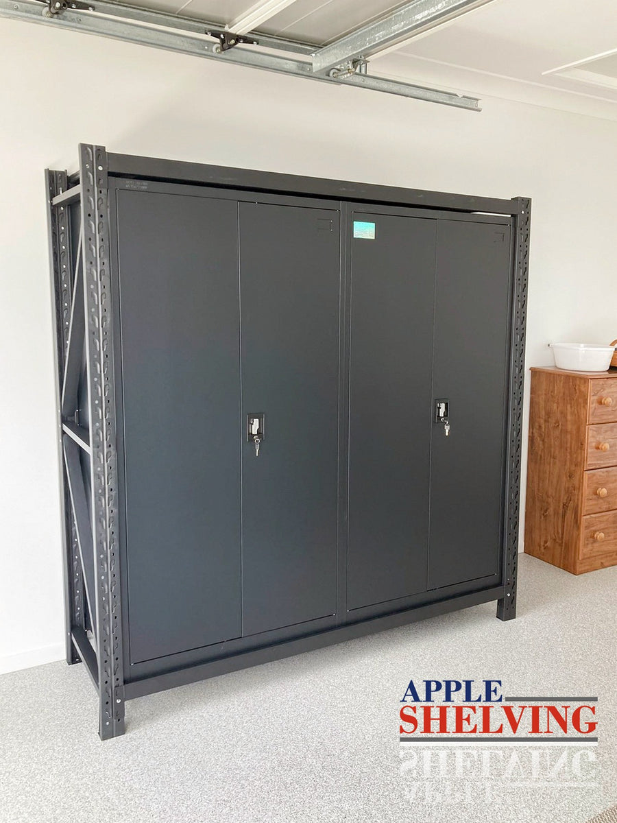 2m Steel Storage Rack with 2 Lockable Cabinets – Adjustable Shelves ...