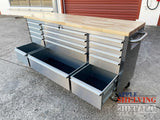 72'' 15-Drawer Stainless Steel Toolbox Cabinet With Timber Top