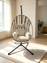 Single Hanging Egg Chair with Stand | PE Rattan Outdoor Swing Chair