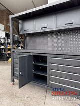 2m(L) 10-Drawer & 4-Cabinet Steel Pegboard Workbench