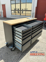 56'' 10-Drawer Steel Toolbox With Timber Top