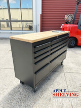 56'' 10-Drawer Steel Toolbox With Timber Top