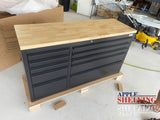 55'' 10-Drawer Steel Toolbox Trolley With Timber Top
