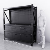 2m(L) 9-Drawer Steel Pegboard Workbench