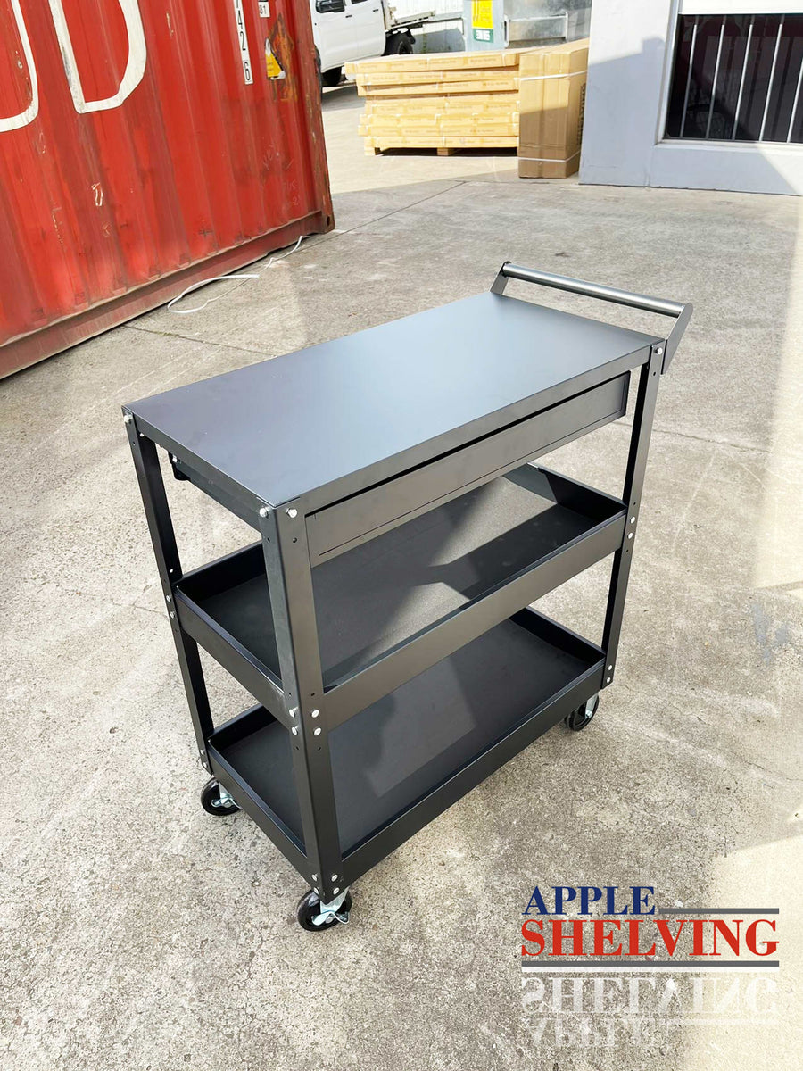 3 Tier Heavy Duty Steel Trolley With Drawer 50kg Shelf Load Multi 3-tier-heavy-duty-steel-trolley-with-drawer-50kg-shelf-load-multi