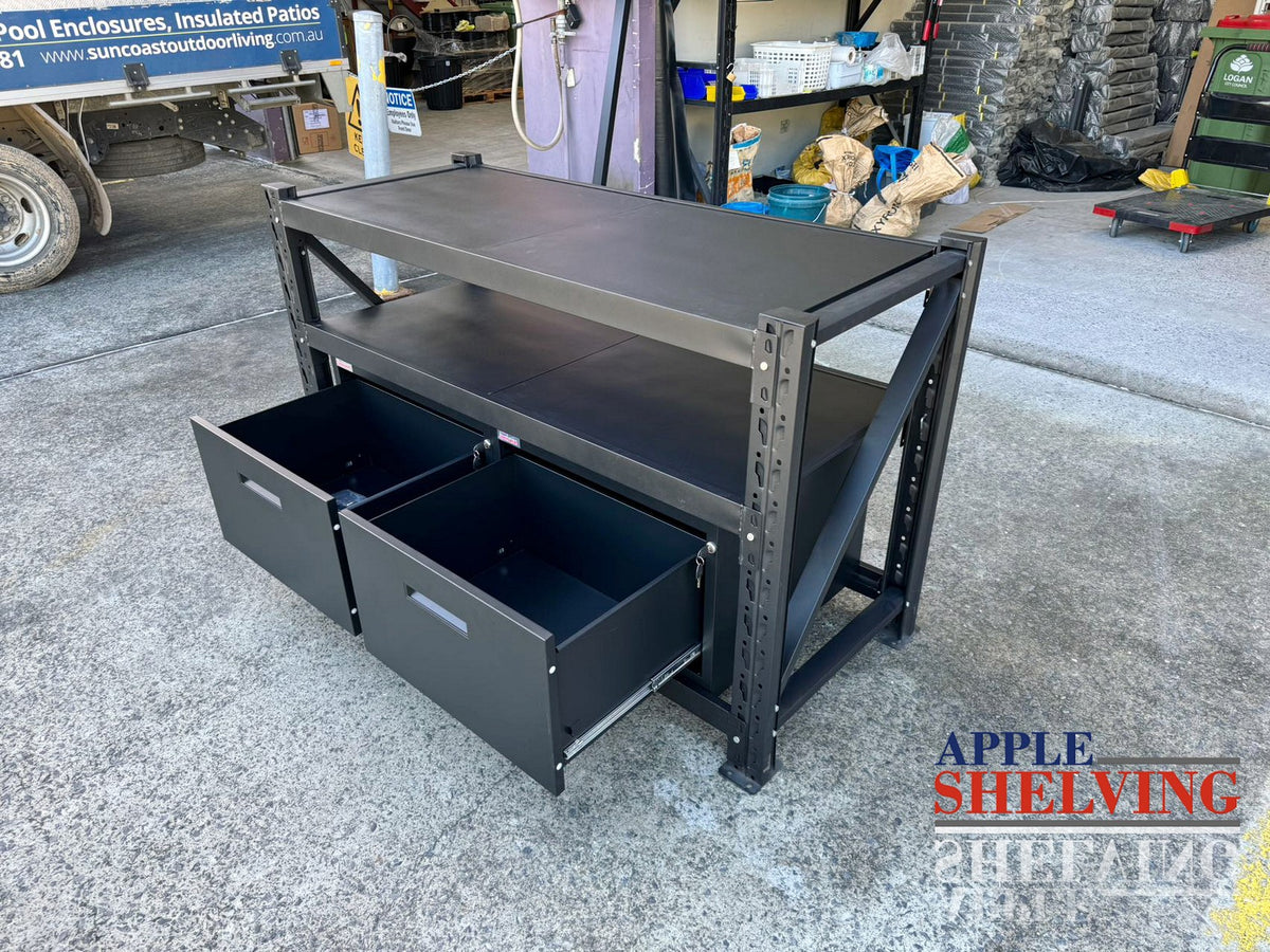 Steel Storage Racking Work Bench 1.5m Steel Workbench with 2 Drawers – Heavy-Duty & Modular Garage ...