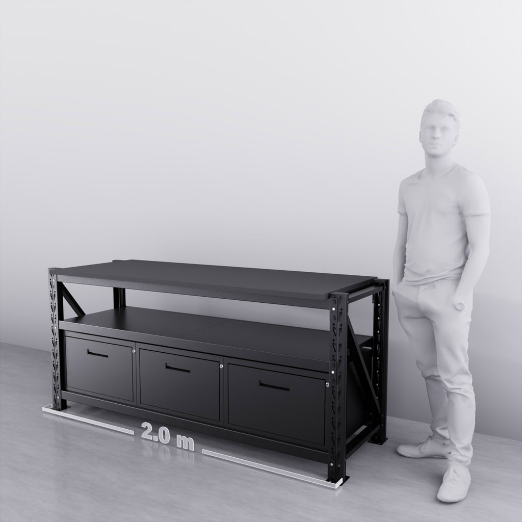 2m Steel Workbench with 3 Drawers – Compact, Modular & Heavy-Duty ...