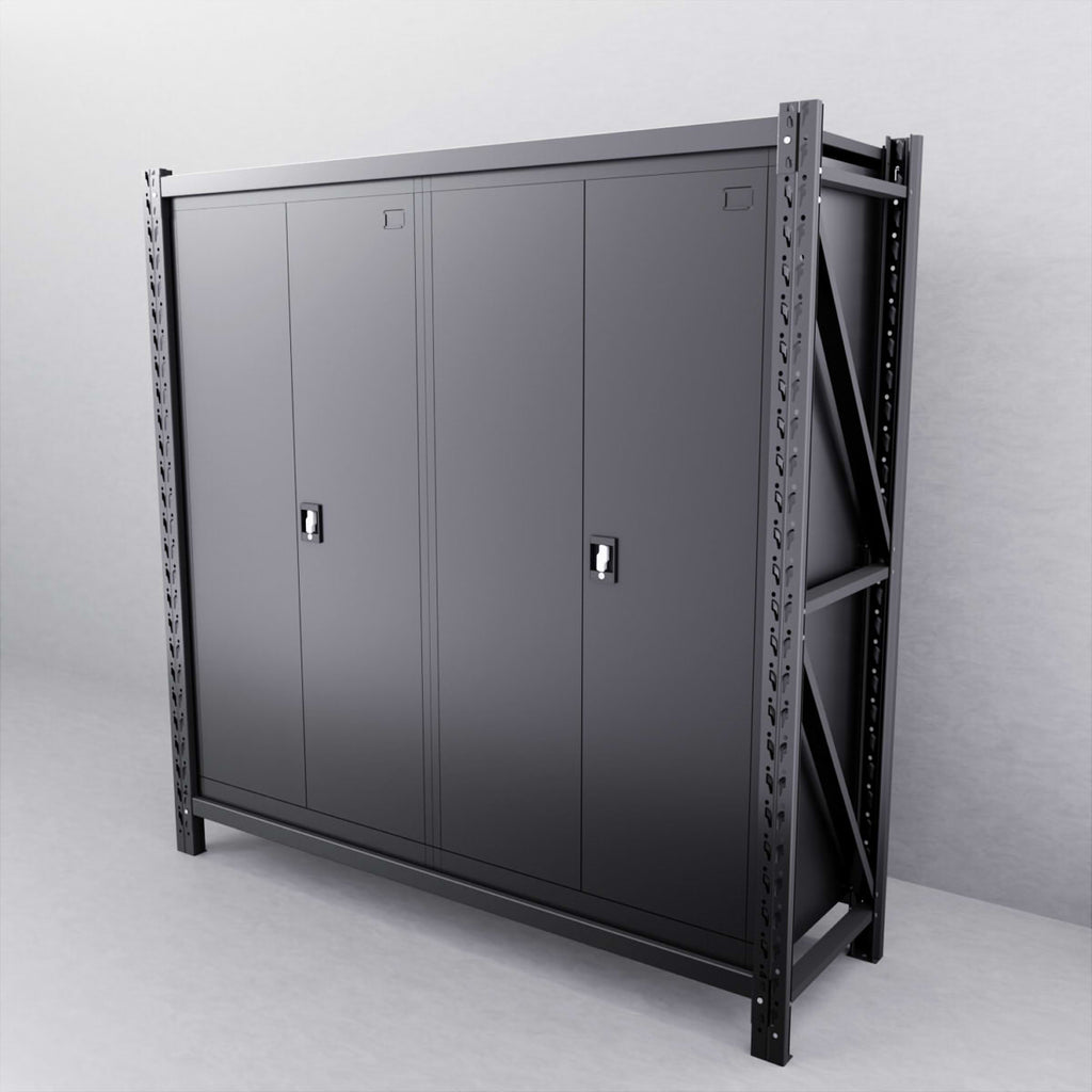 2m Steel Storage Rack with 2 Lockable Cabinets – Adjustable Shelves ...