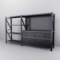 9-Drawer Steel Pegboard Workbench w 1.5m Shelving