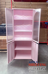Pink / Purple Fluted Glass Steel Storage Cabinet & Lights