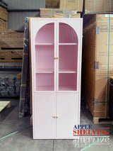 Pink / Purple Fluted Glass Steel Storage Cabinet & Lights