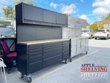 72'' 15-Drawer Stainless Steel Pegboard Toolbox Trolley With Overhead Cabinet