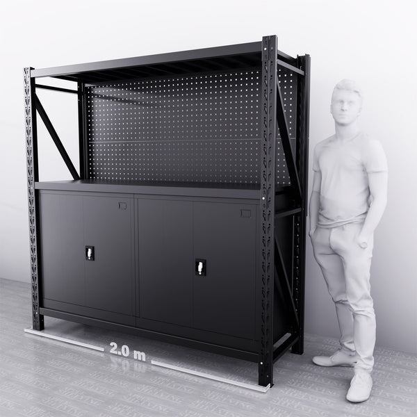 2m(L) Cabinets Steel Pegboard Workbench
