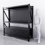 2m(L) 3-Drawer Steel Pegboard Workbench